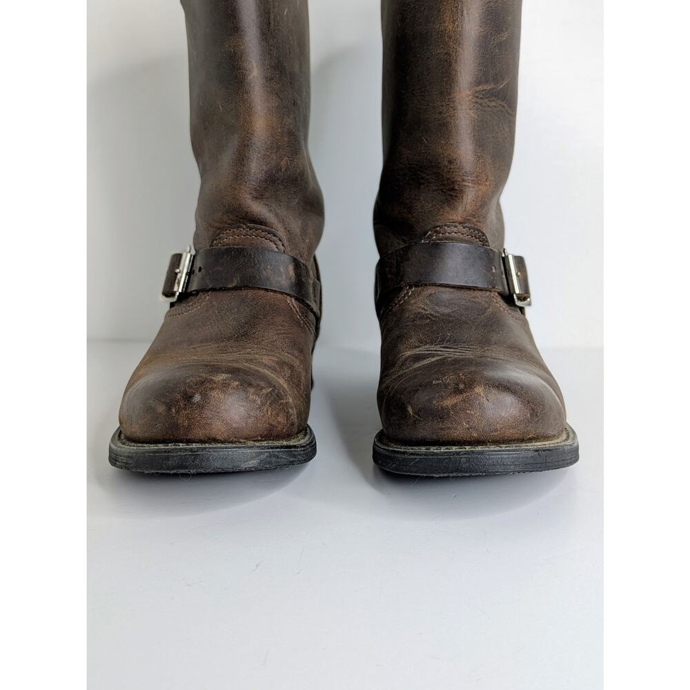 Frye Engineer 12R Boots 8 Brown Leather Tall Moto Buckle Vintage Patina USA - Picture 5 of 16